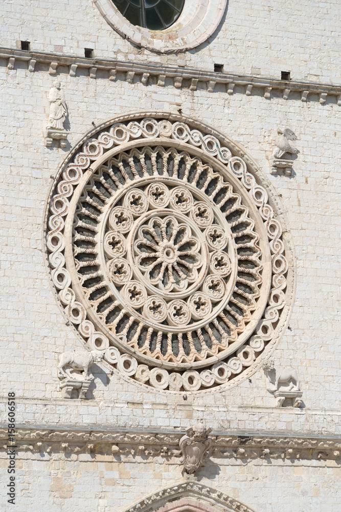 Close-up of a rose window, Basilica of St Francis, Assisi, Italy