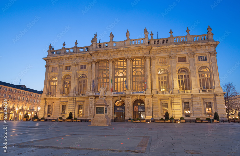 TURIN, ITALY - MARCH 14, 2017: Palazzo Madama at dusk.