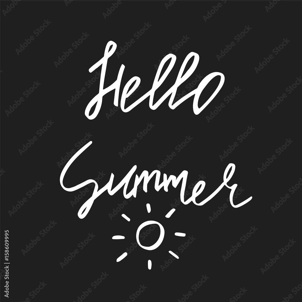 Hello summer - Hand Drawn brush text. Handdrawn lettering for yo Hello summer - Hand Drawn brush text. Handdrawn lettering for yo