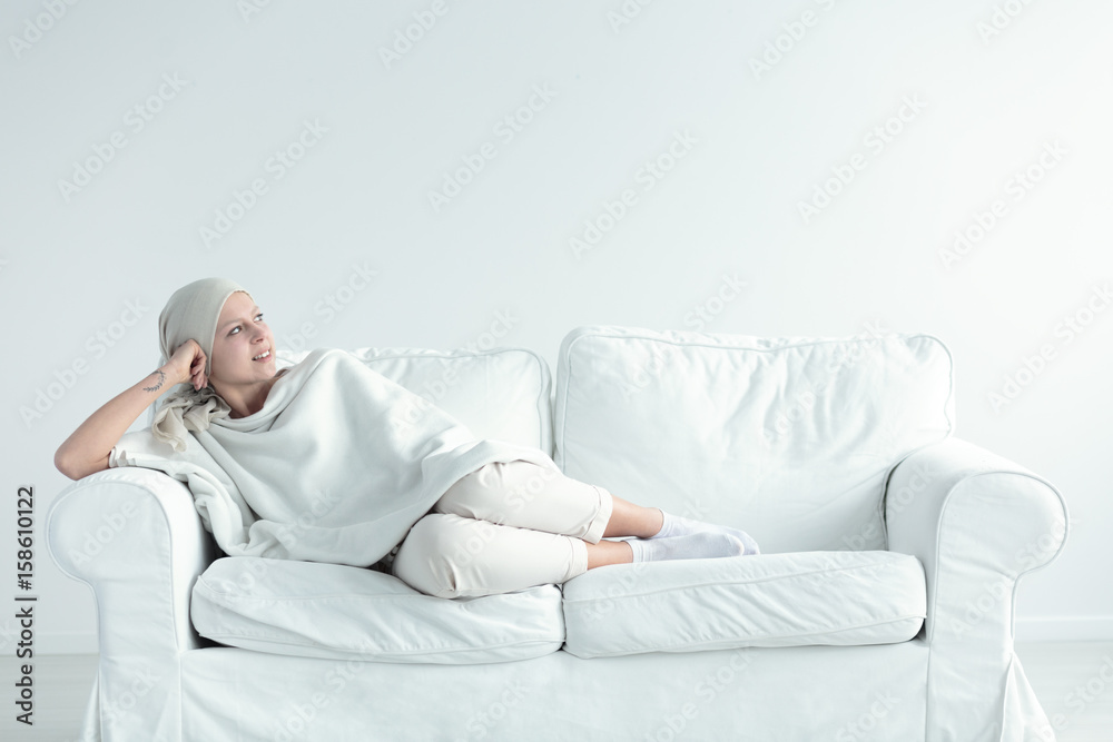 Woman resting after chemo Woman resting after chemo