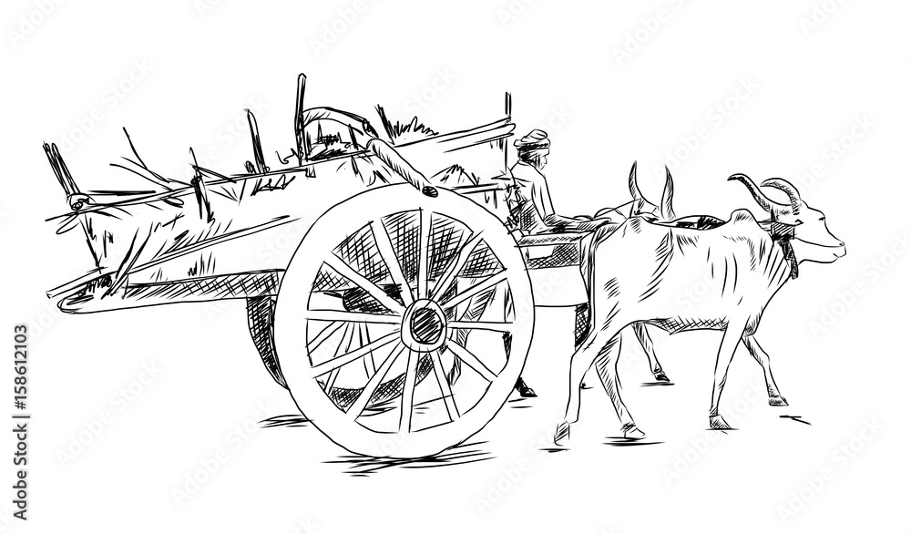 Hand drawn sketch of Bullock cart in vector sketch Stock Vector  Adobe  Stock