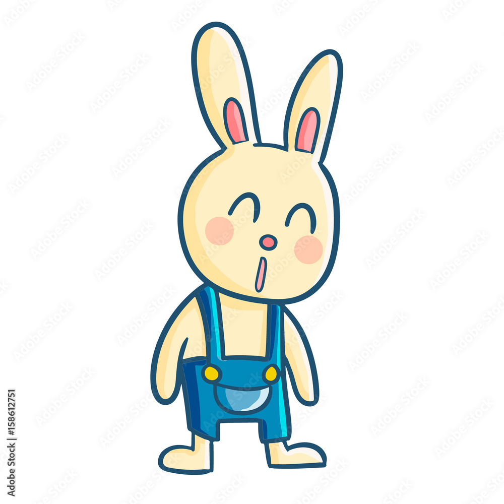 Funny and cute standing rabbit with blue apparel - vector. Funny and cute standing rabbit with blue apparel - vector.