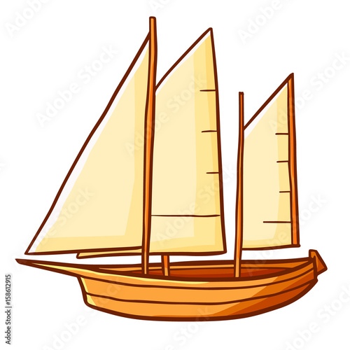 Cute wooden sailboat sailing - vector