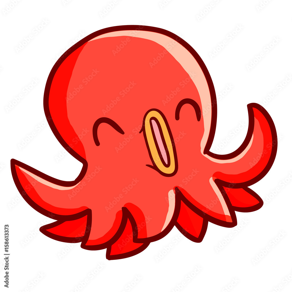 Funny and cute happy red orange squid - vector.