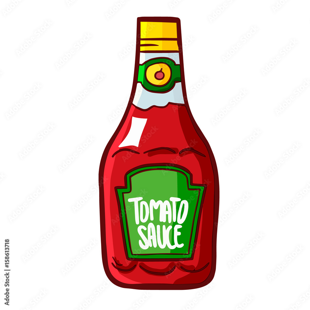 Funny cartoon style tomato ketchup bottle - vector. Stock Vector | Adobe  Stock