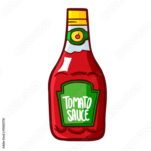 Funny cartoon style tomato ketchup bottle - vector.