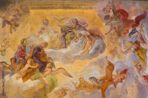 TURIN, ITALY - MARCH 13, 2017: The ceiling fresco (Holy Trinity with the Virgin Mary and St. Joseph) in church Chiesa di Santa Teresa by Corrado Giaquinto (1703  - 1766).