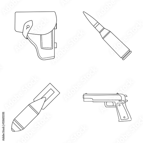 Holster, cartridge, air bomb, pistol. Military and army set collection icons in outline style vector symbol stock illustration web.