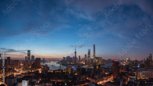 beautiful shanghai city skyline in sunrise