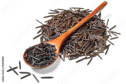 raw black wild rice on white, (large depth of field, taken with tilt shift lens)