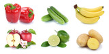 Obst und Gemüse Früchte Apfel Bananen Paprika Farben frische Collage Freisteller freigestellt isoliert