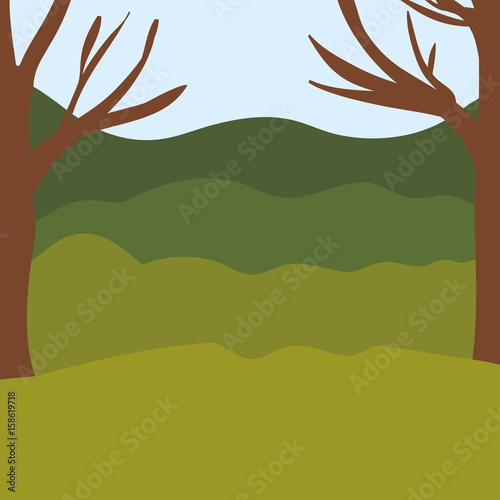 colorful background with trees and mountains landscape vector illustration