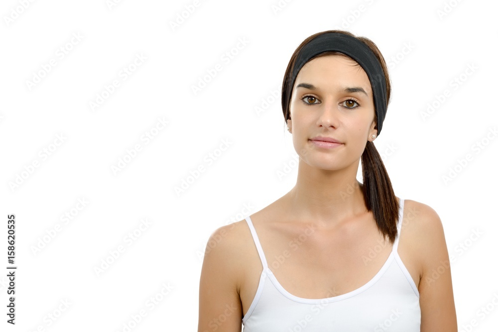 Portrait of a young brunette woman isolated on white background Portrait of a young brunette woman isolated on white background