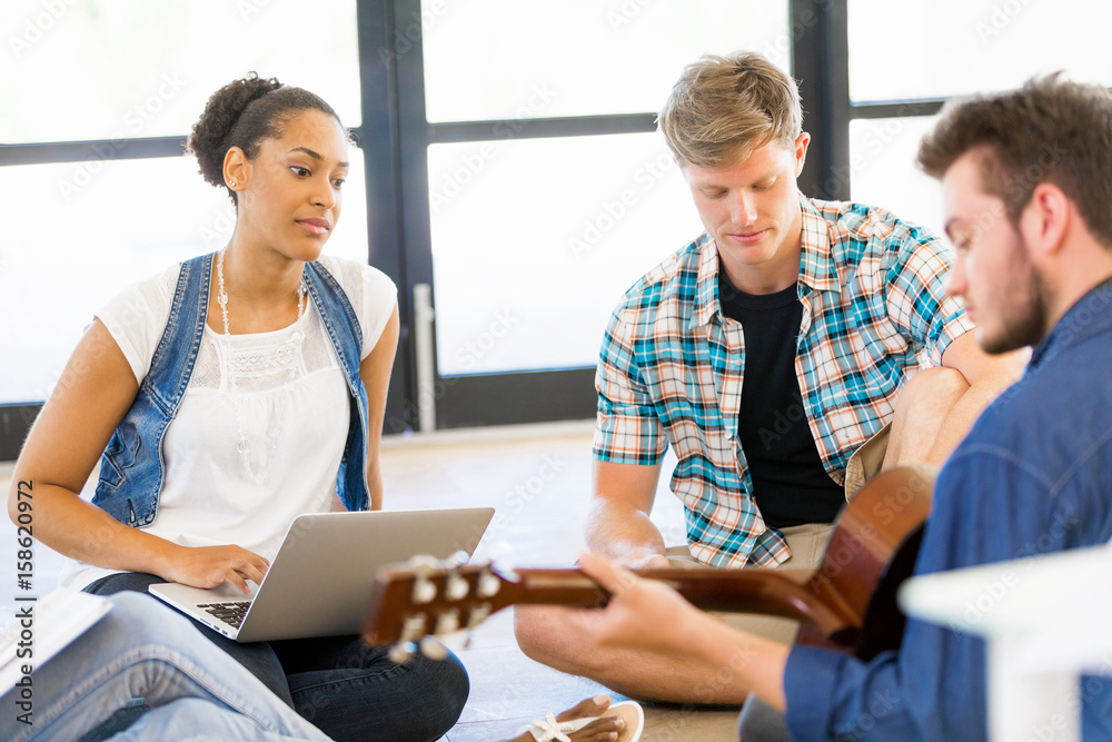 Young office workers or students as a team Young office workers or students as a team