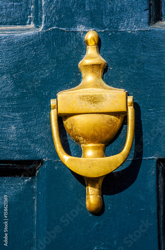 Bild auf Leinwand Door with brass knocker in the shape of a decor, beautiful entrance to the house