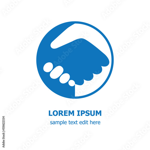 Blue and white handshake round icon logo