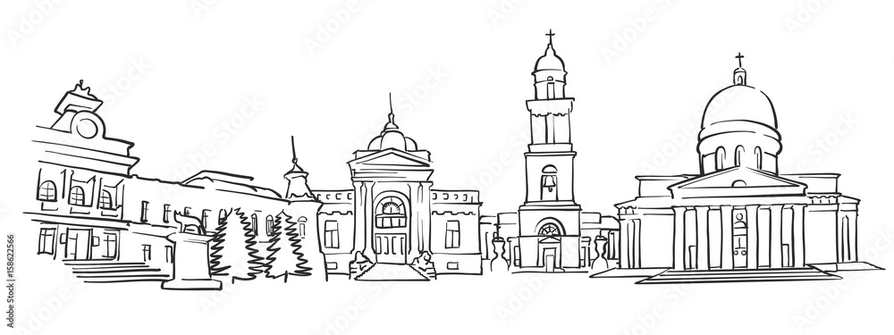 Chisinau, Moldova, Panorama Sketch