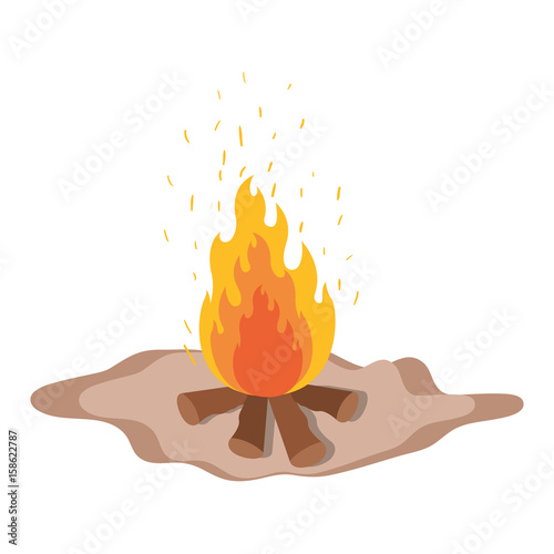 white background with wood fire in floor vector illustration