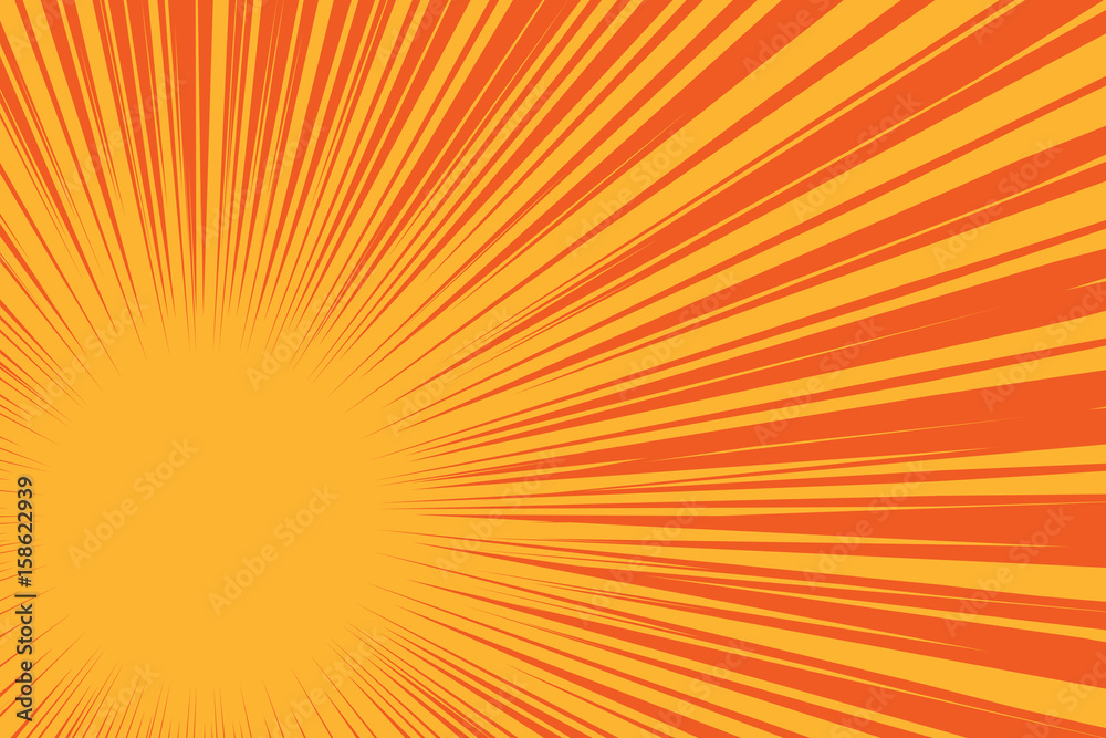 Yellow sun on a red background, pop art comic background