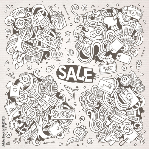Vector cartoon set of Sale doodles designs