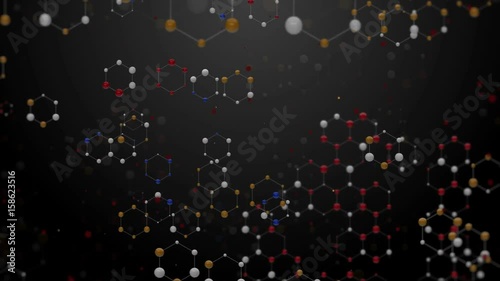 Camera flying through 3d render of abstract atom arrays. Science chemical background. Atom connection concept. Crystal cell. Loopable sequence.