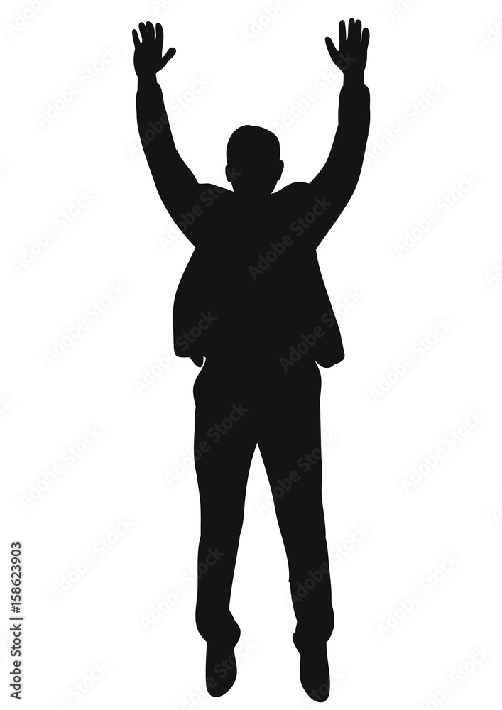 Vector, isolated silhouette man jumping, joy