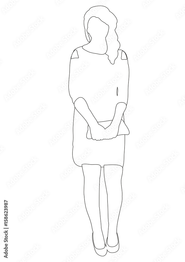 Fototapeta premium contours girl with bag, sketches, sketch