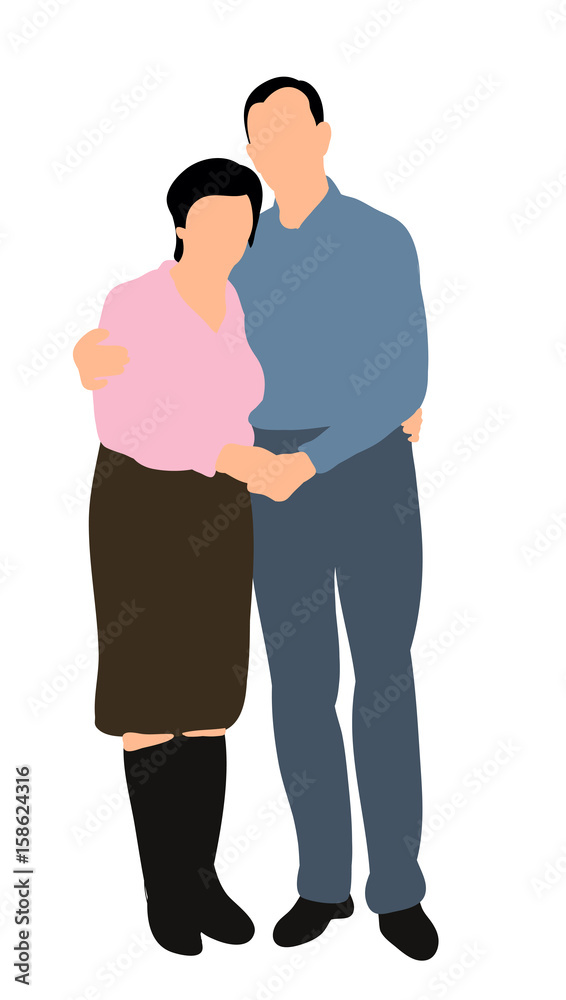 Vector, isolated man and woman hugging, husband and wife, flat style, silhouette