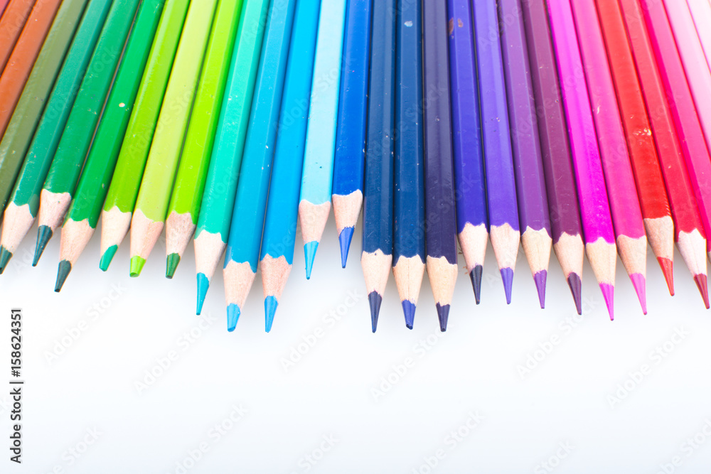 Colour pencils isolated on white background close up Colour pencils isolated on white background close up