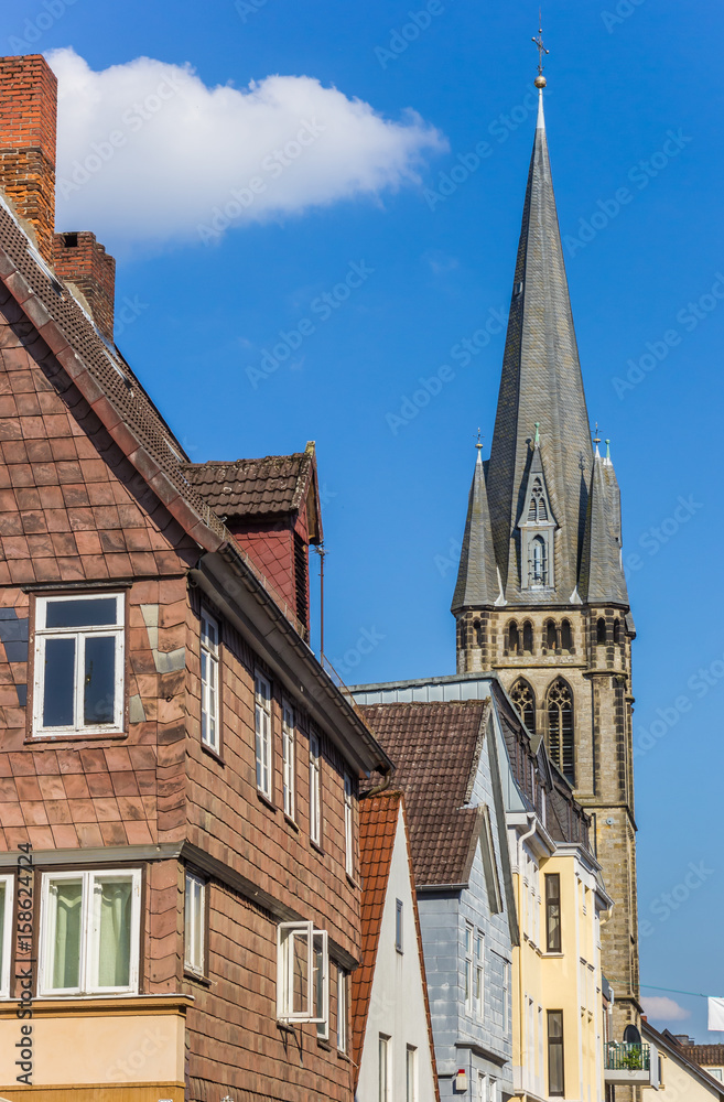 Houses and church tower in the center of Detmold