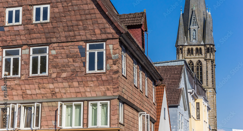 Obraz premium Houses and church tower in the center of Detmold