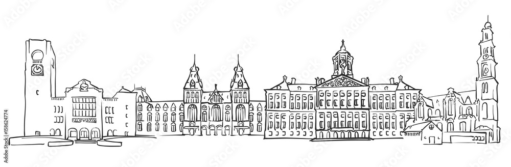 Amsterdam, Netherlands, Panorama Sketch