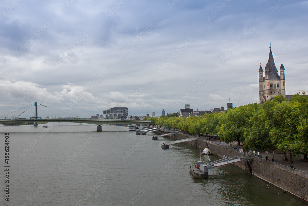 View of Rhine river from Hohenzollern bridge, Cologne Germany	