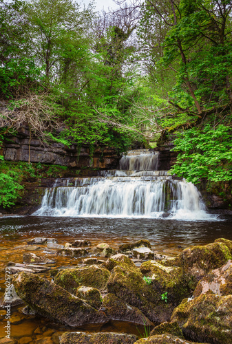 Cotter Force portrait   Cotter Force is a small waterfall on Cotterdale Beck  a minor tributary of the River Ure  near the mouth of Cotterdale  a side dale in Wensleydale  North Yorkshire