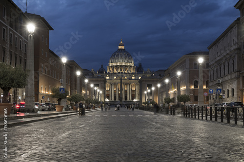 St peter's basilica cathedral at dusk, Vatican city, Rome, Italy.