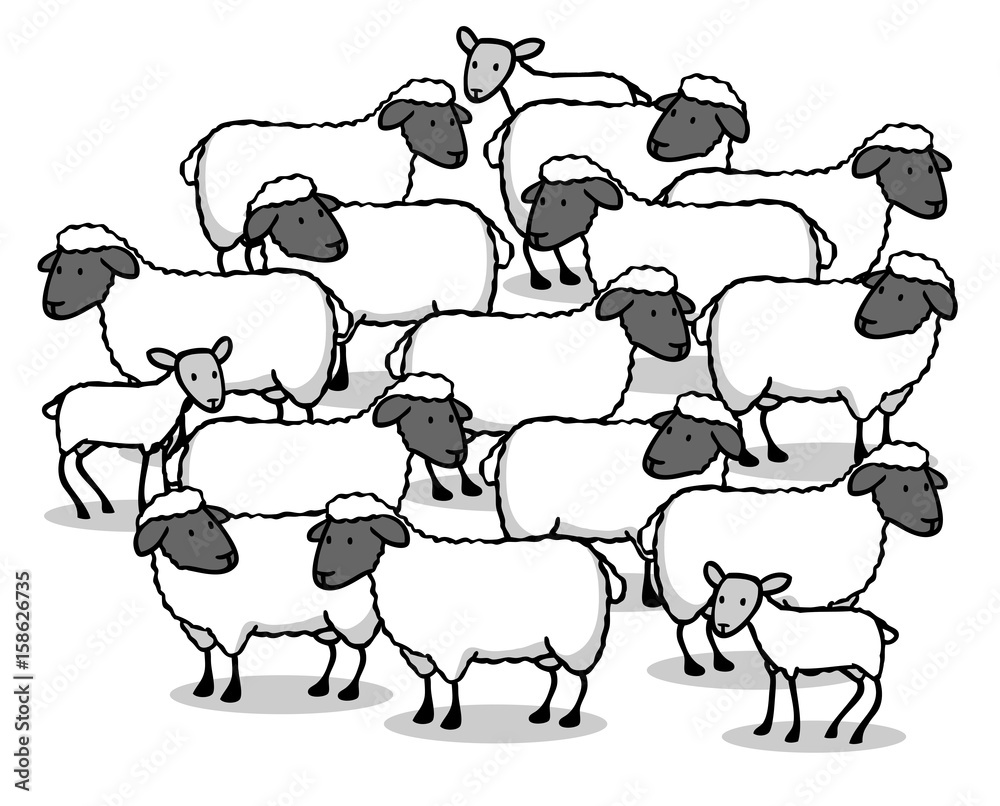 Viele Schafe und Lämmer als Schafherde Stock Illustration | Adobe Stock