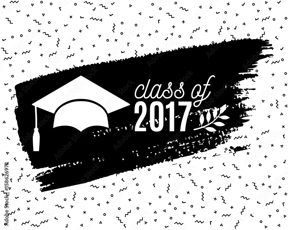 Class of 2017 graduate greeting card with hat, laurel and ink brush ...