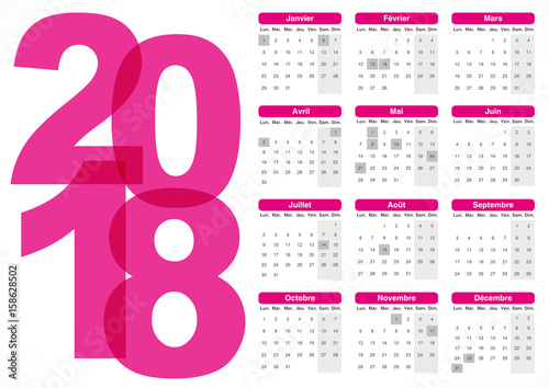 calendrier français 2018 rose 