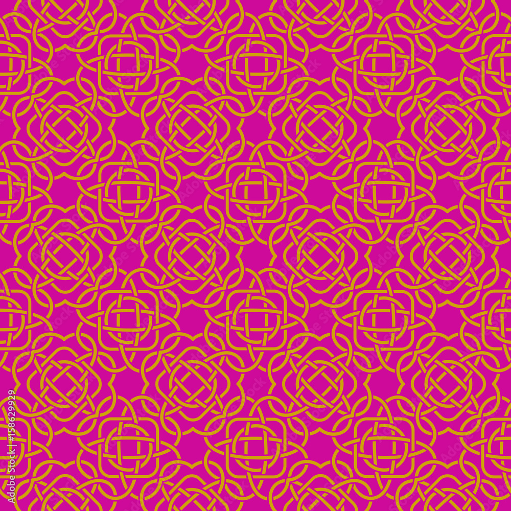 Celtic seamless pattern in Medieval style. Golden tangle on purple background. Endless repeat backdrop, texture, wallpaper. Stock vector Celtic seamless pattern in Medieval style. Golden tangle on purple background. Endless repeat backdrop, texture, wallpaper. Stock vector
