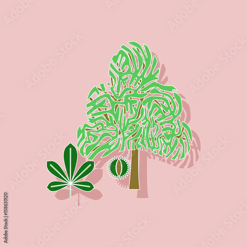 paper sticker on background of tree Castanea