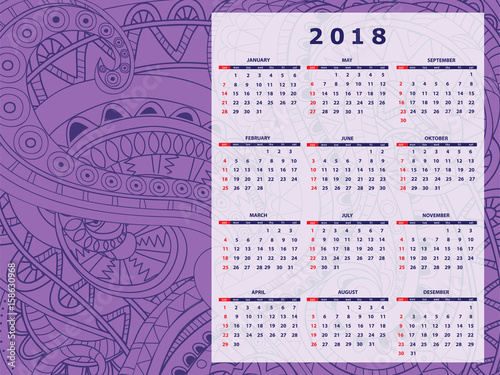 violet tangle zen pattern calendar year 2018