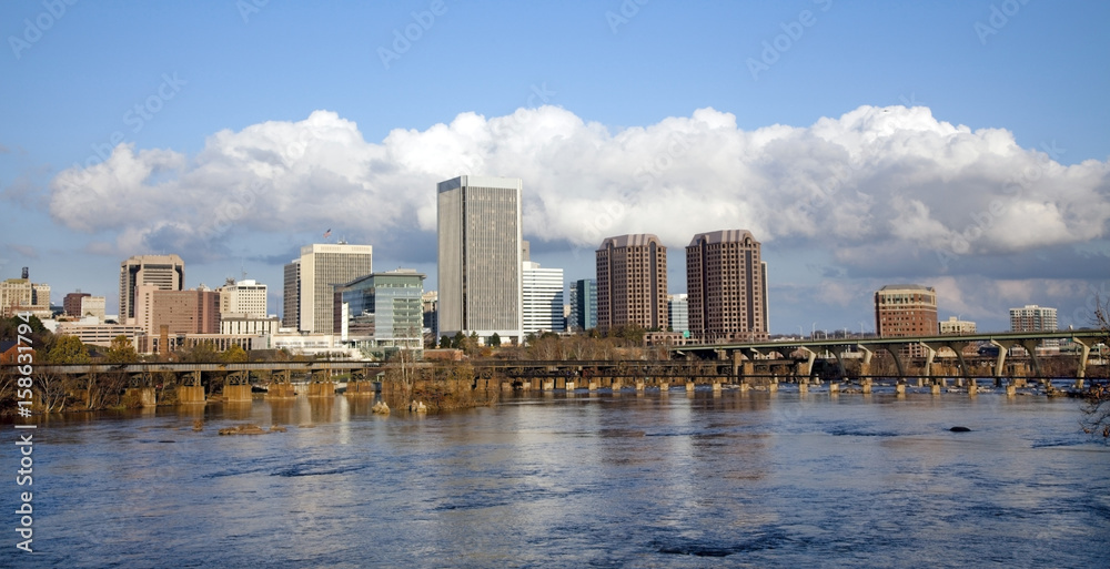 Richmond, Virginia with the James River in foreground.