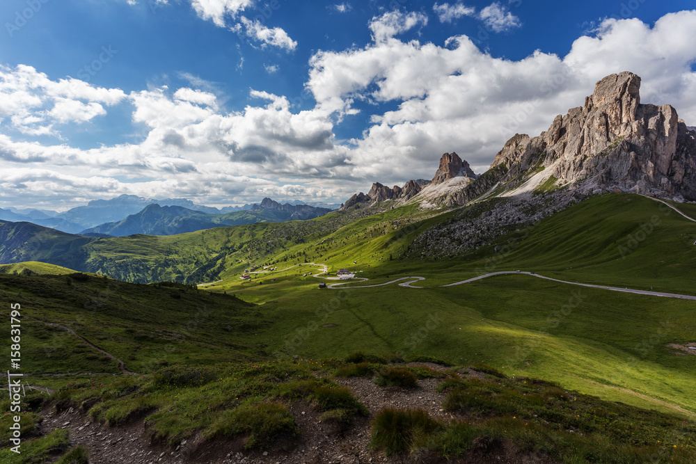 Passo Giau, Dolomites, Italy. Beautiful summer mountain landscape. High Alpine road