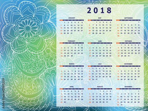 blue-green tangle zen pattern calendar year 2018