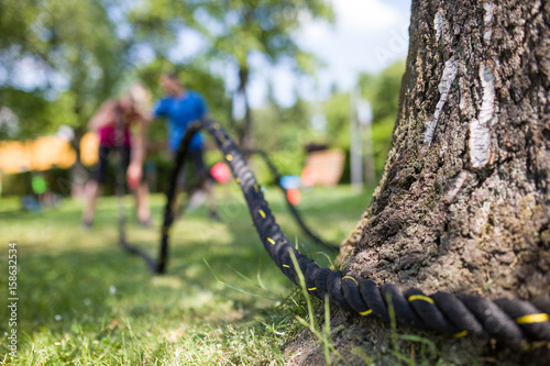 Rope fitness training in a park