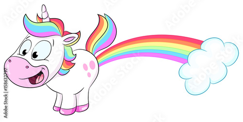 Niedliches Einhorn pupst Regenbogen- Vektor Illustration