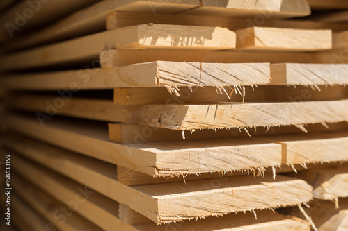 Wooden boards in a sawmill