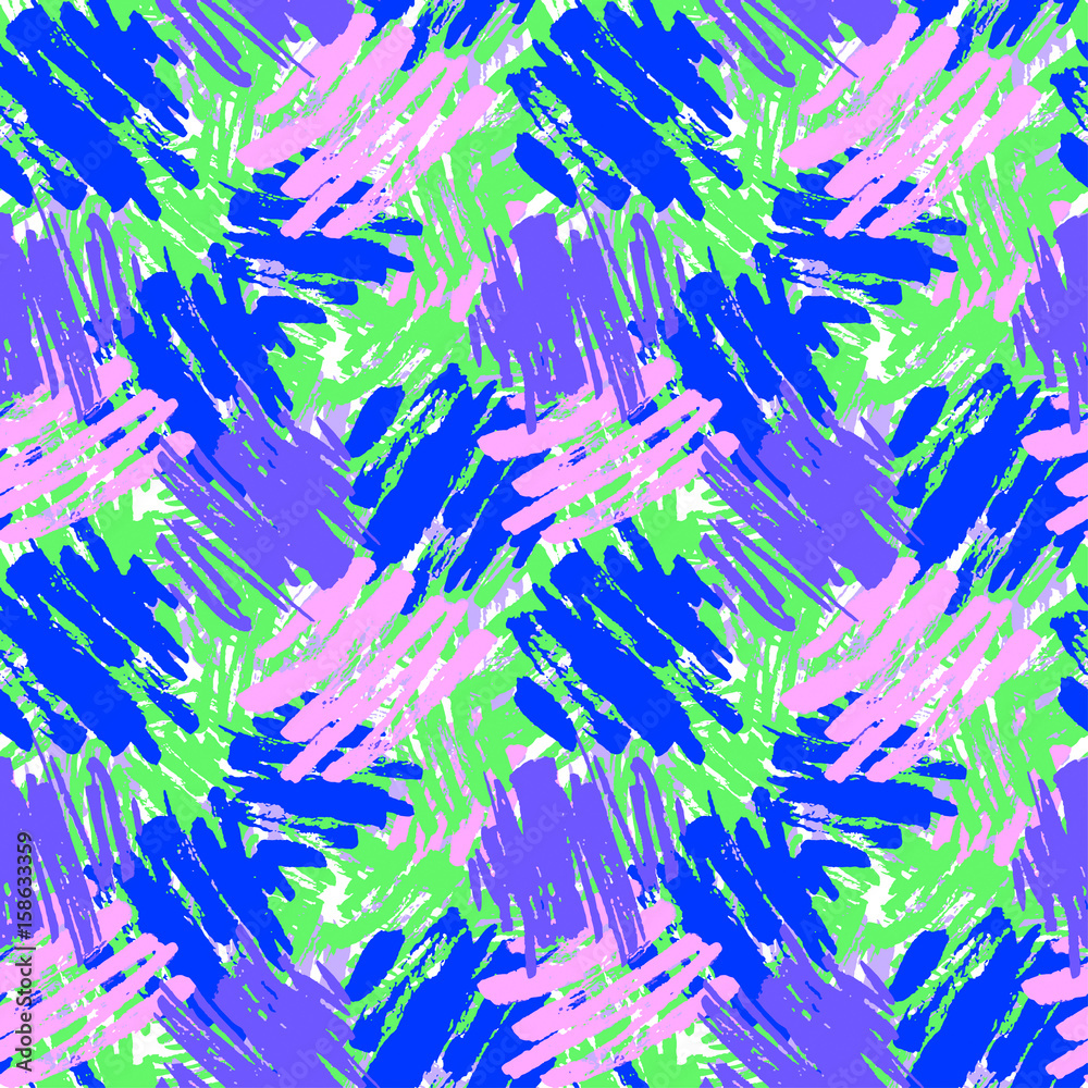 Fototapeta premium Seamless repeating textile ink brush strokes pattern in doodle grunge texture style.