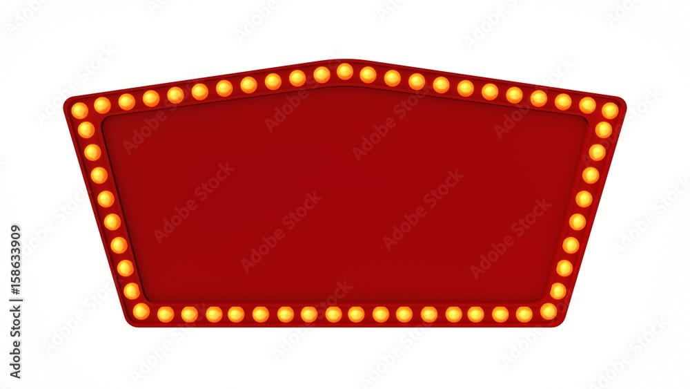 Marquee light red board sign retro on white background. 3D rendering