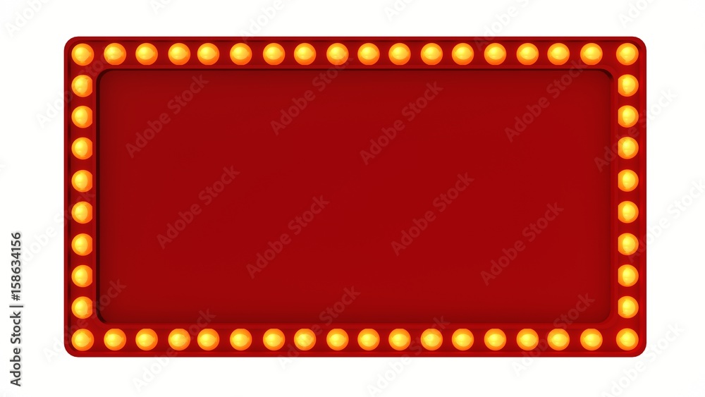 Marquee light red board sign retro on white background. 3D rendering